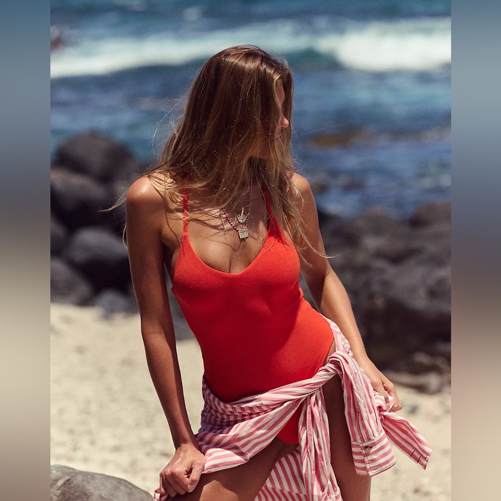 NWOT Free People X Zulu & Zephyr Chilli Pepper Towelling One-Piece Swimsuit 8